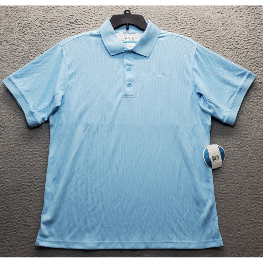 Realtree Technical Fishing Polo Shirt Men Medium Blue Vented Performance Popover